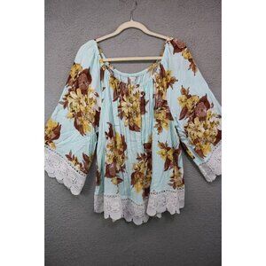 Est. 1946 3/4 Large Bell Sleeves Tunic-Lace Trim-Size 26-28W-Boho-Cottagecore